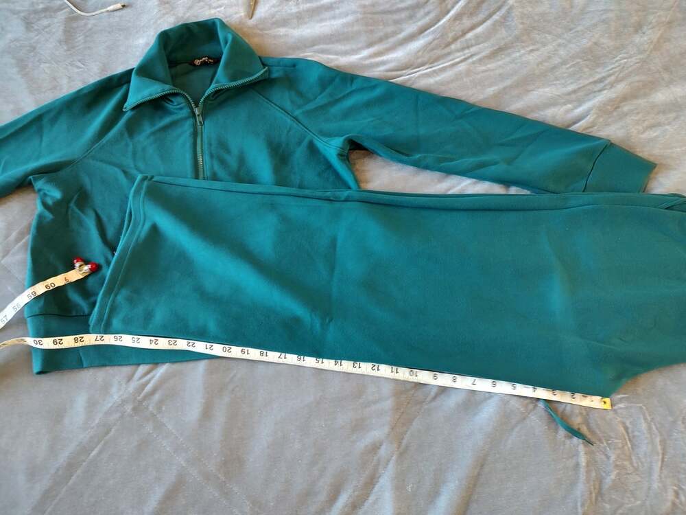 PRETTY GARDEN Lounge Set: Half-Zip Pullover & Wide-Leg Pants Teal Green, Sz M